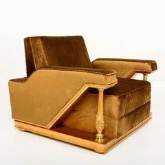 Octavio Vidales Statement Velvet Armchairs Mahogany Gold Leaf Modern Mexico 1950