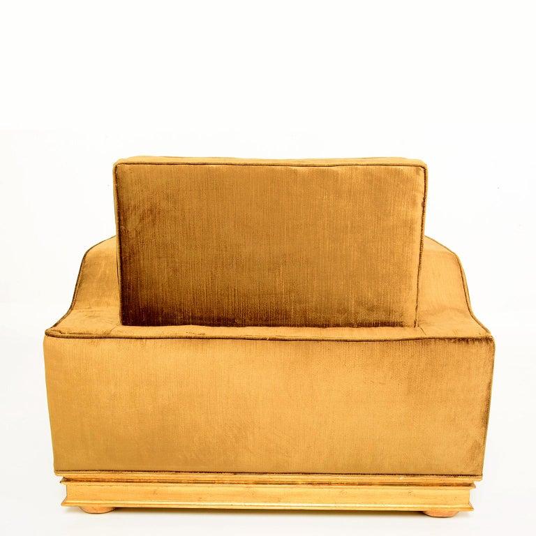 Octavio Vidales Statement Velvet Armchairs Mahogany Gold Leaf Modern Mexico 1950 In Good Condition In Chula Vista, CA