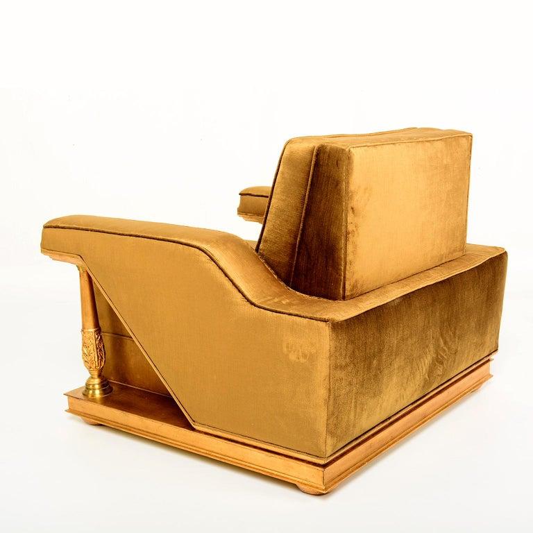 Brass Octavio Vidales Statement Velvet Armchairs Mahogany Gold Leaf Modern Mexico 1950