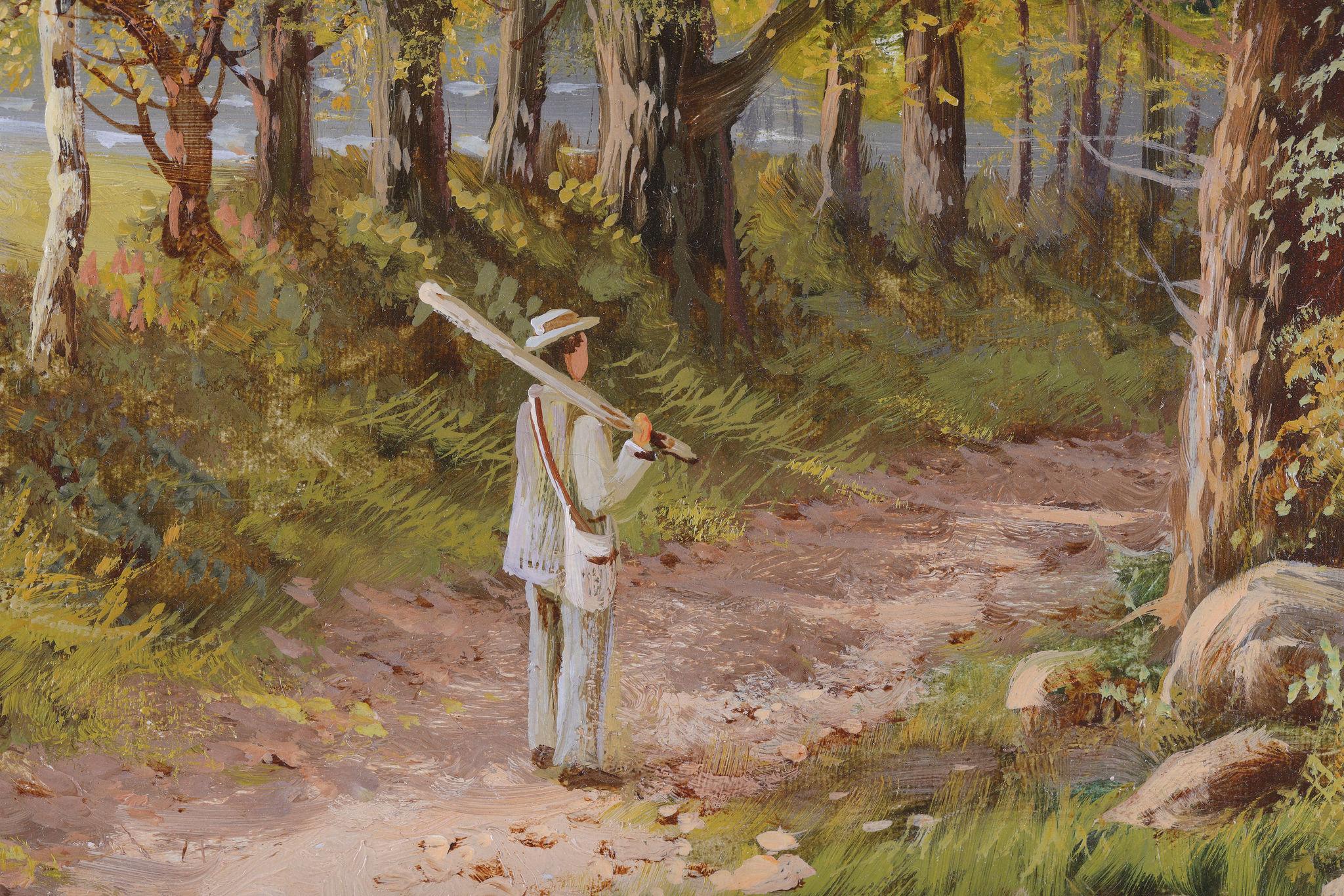 A Figure on a Path. An English landscape signed O T Clark. Oil on canvas - Victorian Painting by Octavious T Clark