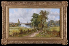Une figure sur un chemin. Un paysage anglais signé O T Clark. Huile sur toile