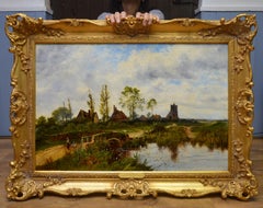 A Summer Afternoon - 19th Century English River Landscape Oil Painting