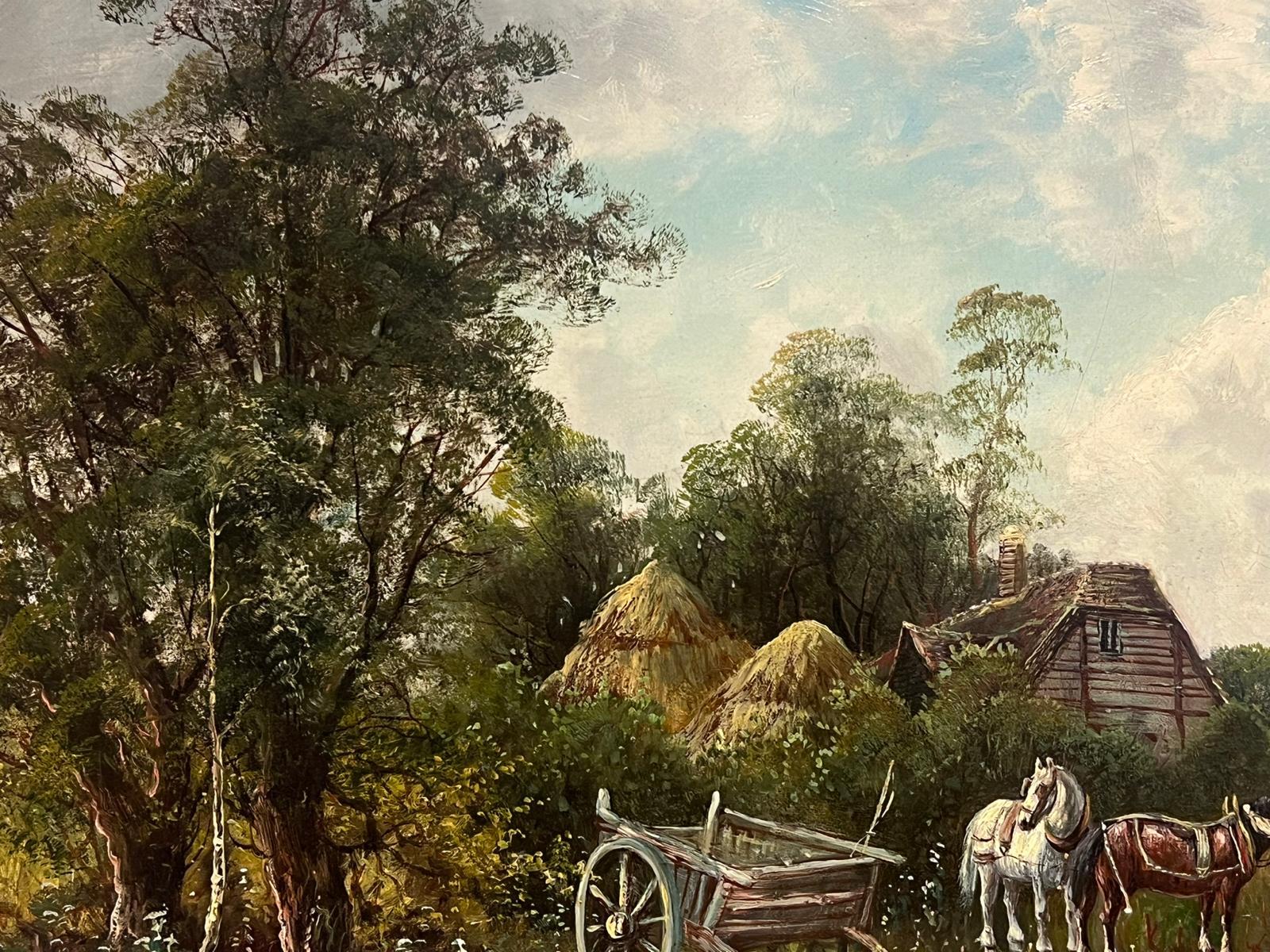 Large Victorian Rural English Oil Painting Horses & Chickens Farm Landscape For Sale 4