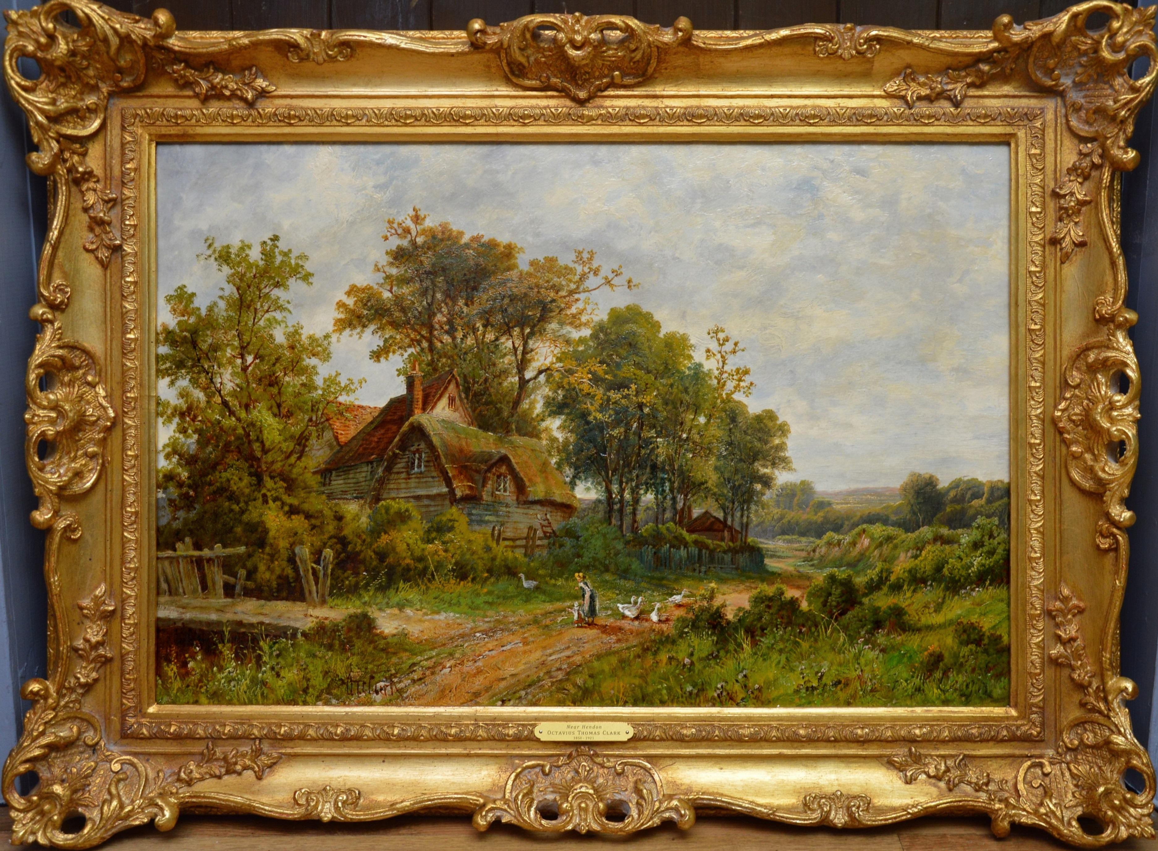 Octavius Thomas Clark Animal Painting - Near Hendon - 19th Century English Victorian Landscape Oil Painting