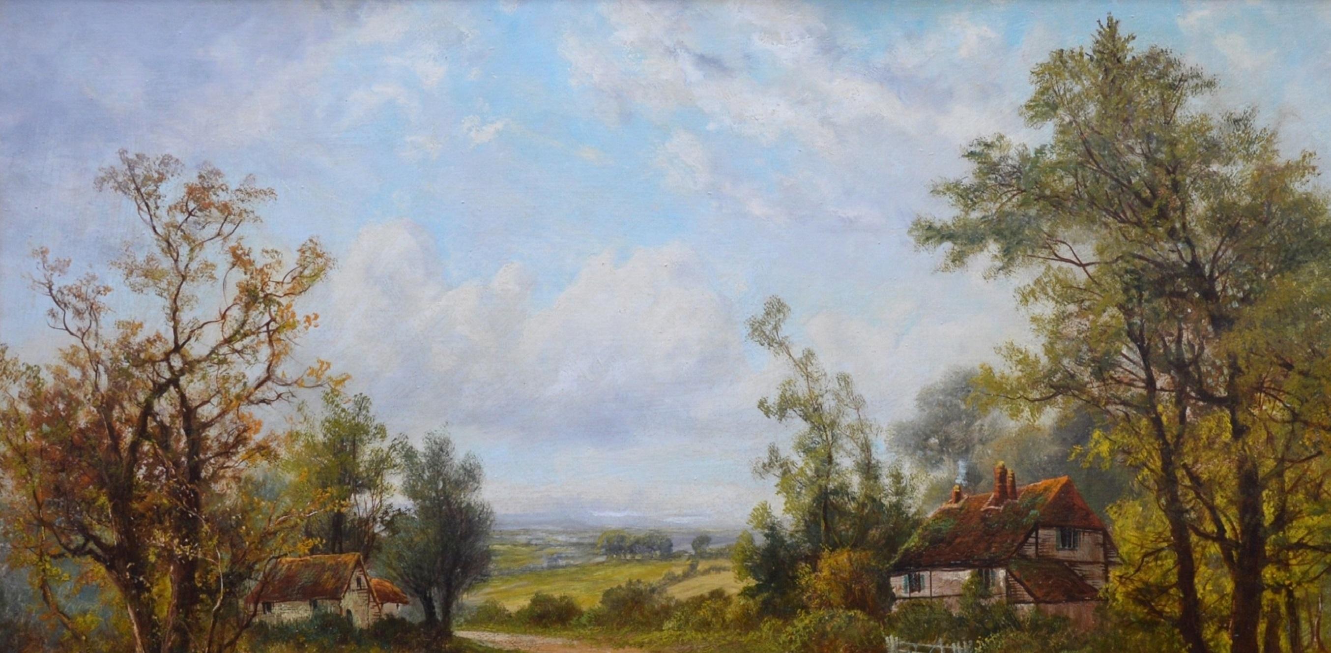 The Edge of Epping Forest - Large 19th Century English Landscape Oil Painting - Brown Figurative Painting by Octavius Thomas Clark