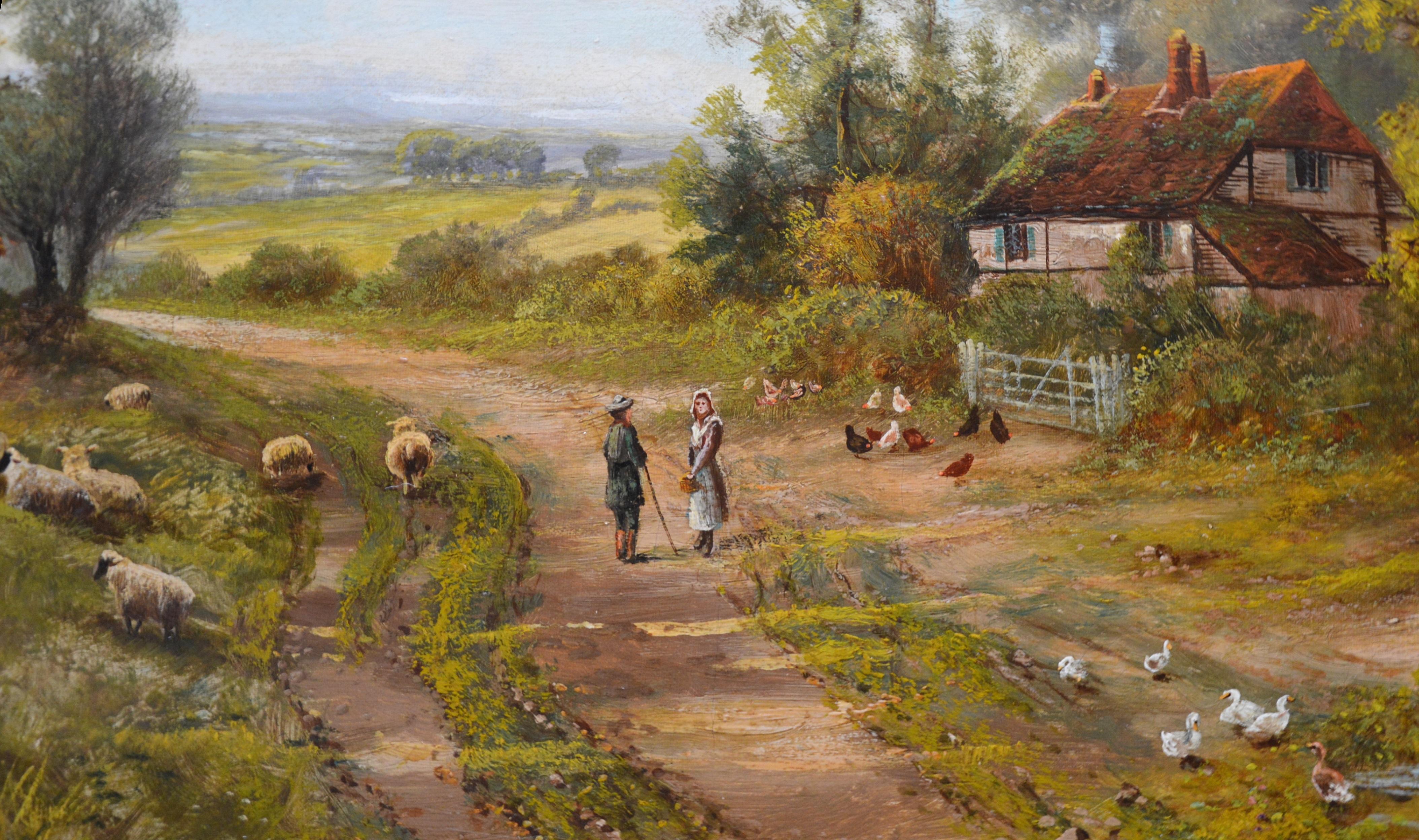 ‘The Edge of Epping Forest’ by Octavius Thomas Clark (1850-1921).

A large fine 19th century oil on canvas depicting sheep, geese and hens, and two figures in conversation by an old cottage at the edge of Epping Forest by the popular Victorian