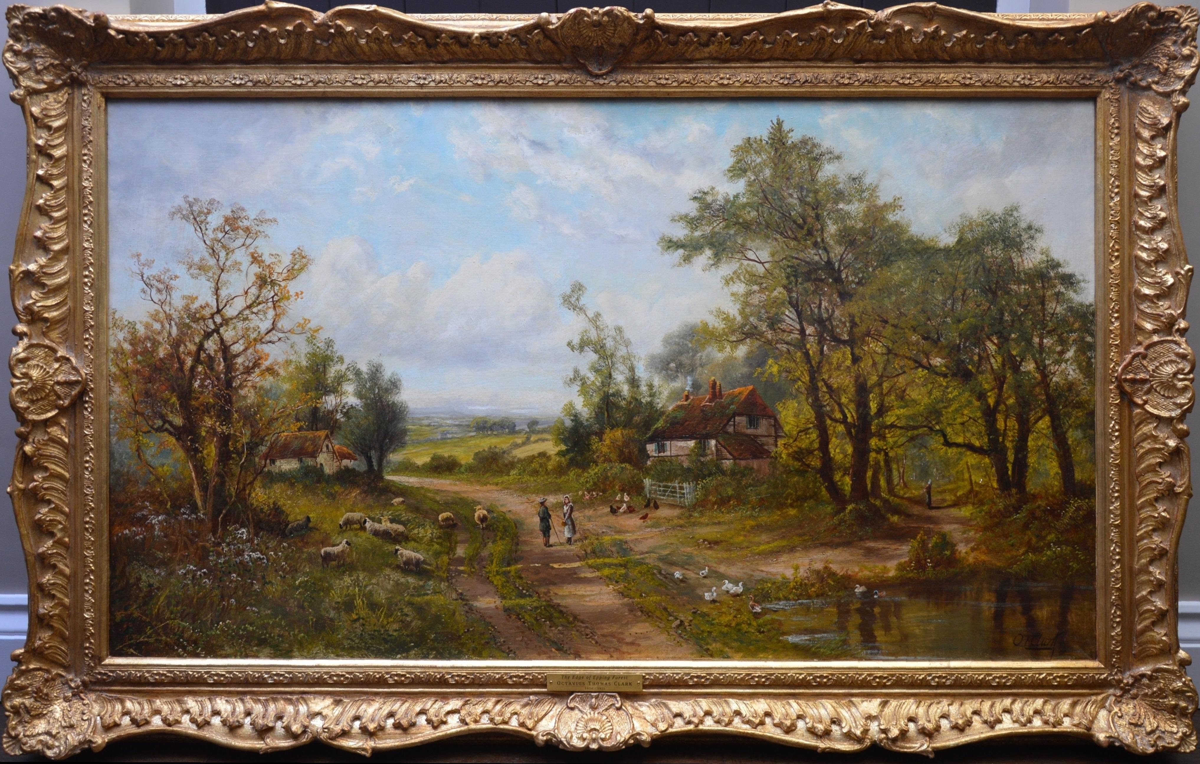 Octavius Thomas Clark Figurative Painting - The Edge of Epping Forest - Large 19th Century English Landscape Oil Painting