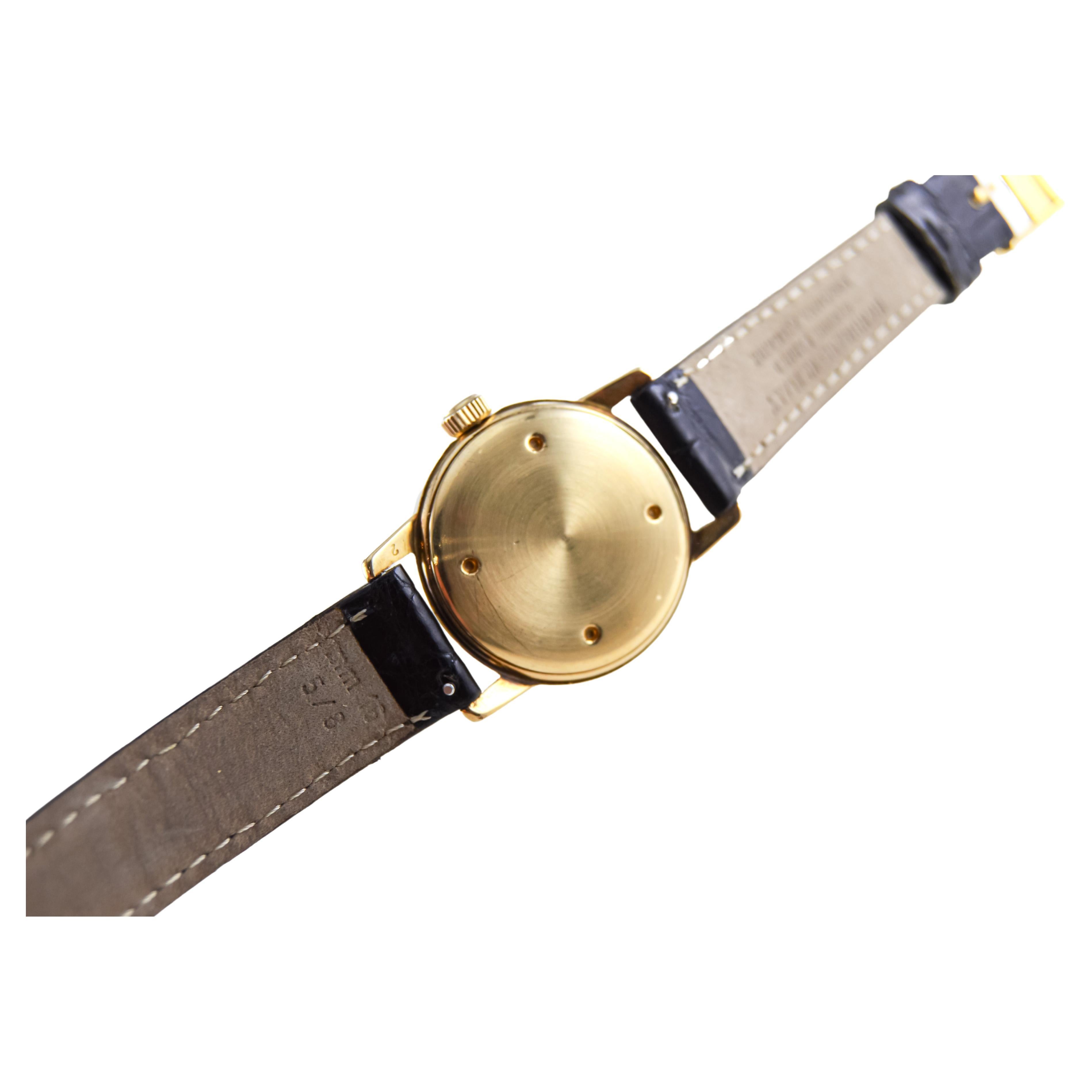 Octo 14 Karat massives Gold Art-déco-Uhr mit Original-Zifferblatt, ca. 1950er Jahre  im Angebot 8