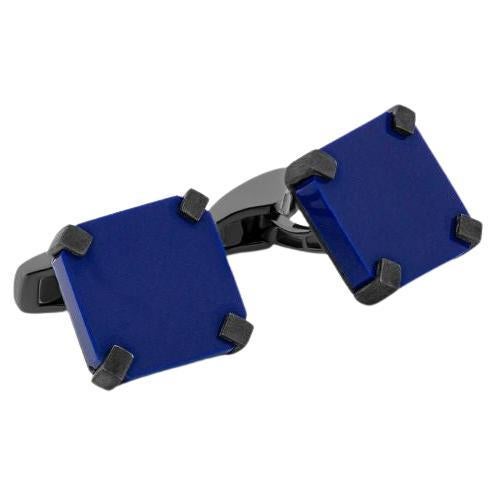 Octo Cufflinks with Lapis in Black Rhodium-Plated Sterling Silver For Sale