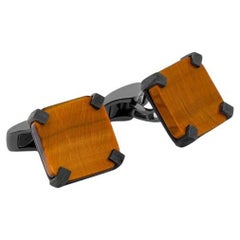 Octo Cufflinks with Tiger Eye in Black Rhodium-Plated Sterling Silver