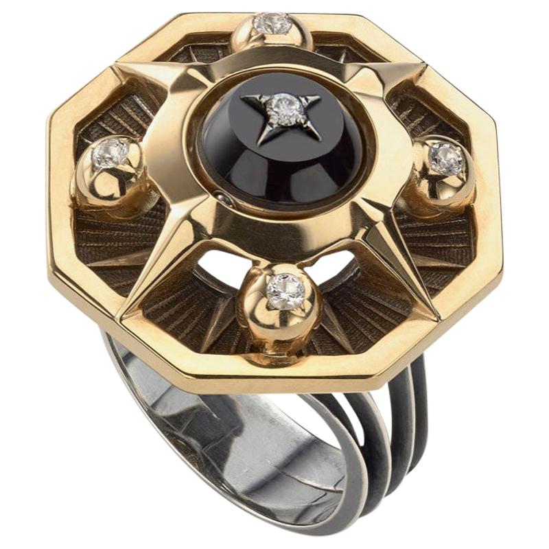 Onyx Diamonds Octo Ring in 18k yellow gold by Elie Top