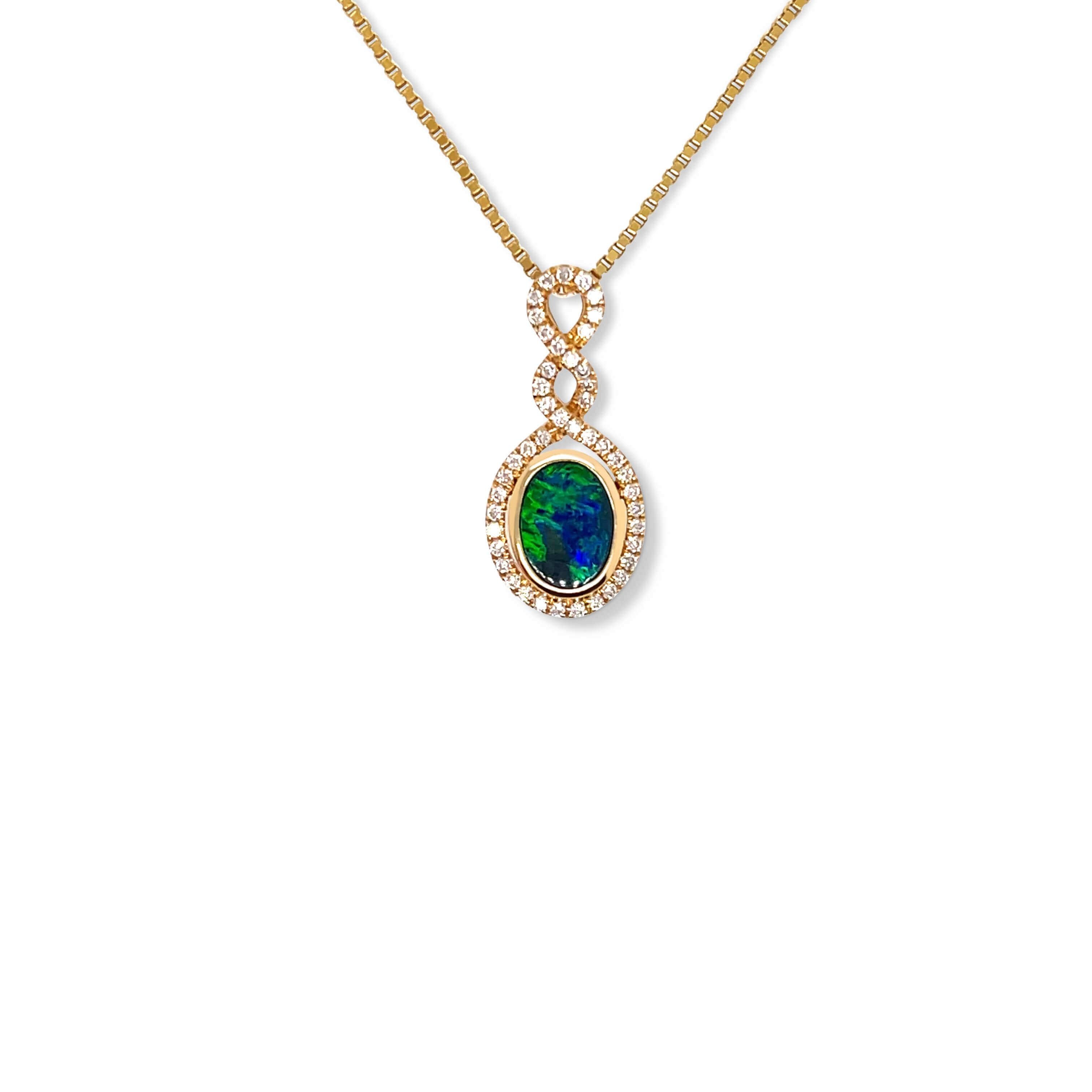 Contemporary Australian 0.44ct Opal Doublet Pendant Necklace in 18K Yellow Gold with Diamonds