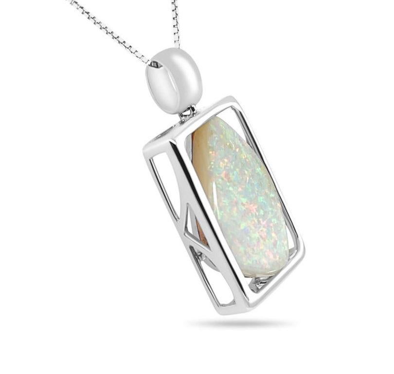 Contemporain Collier pendentif en or blanc 18 carats avec opale de roche australienne naturelle de 13,03 carats en vente