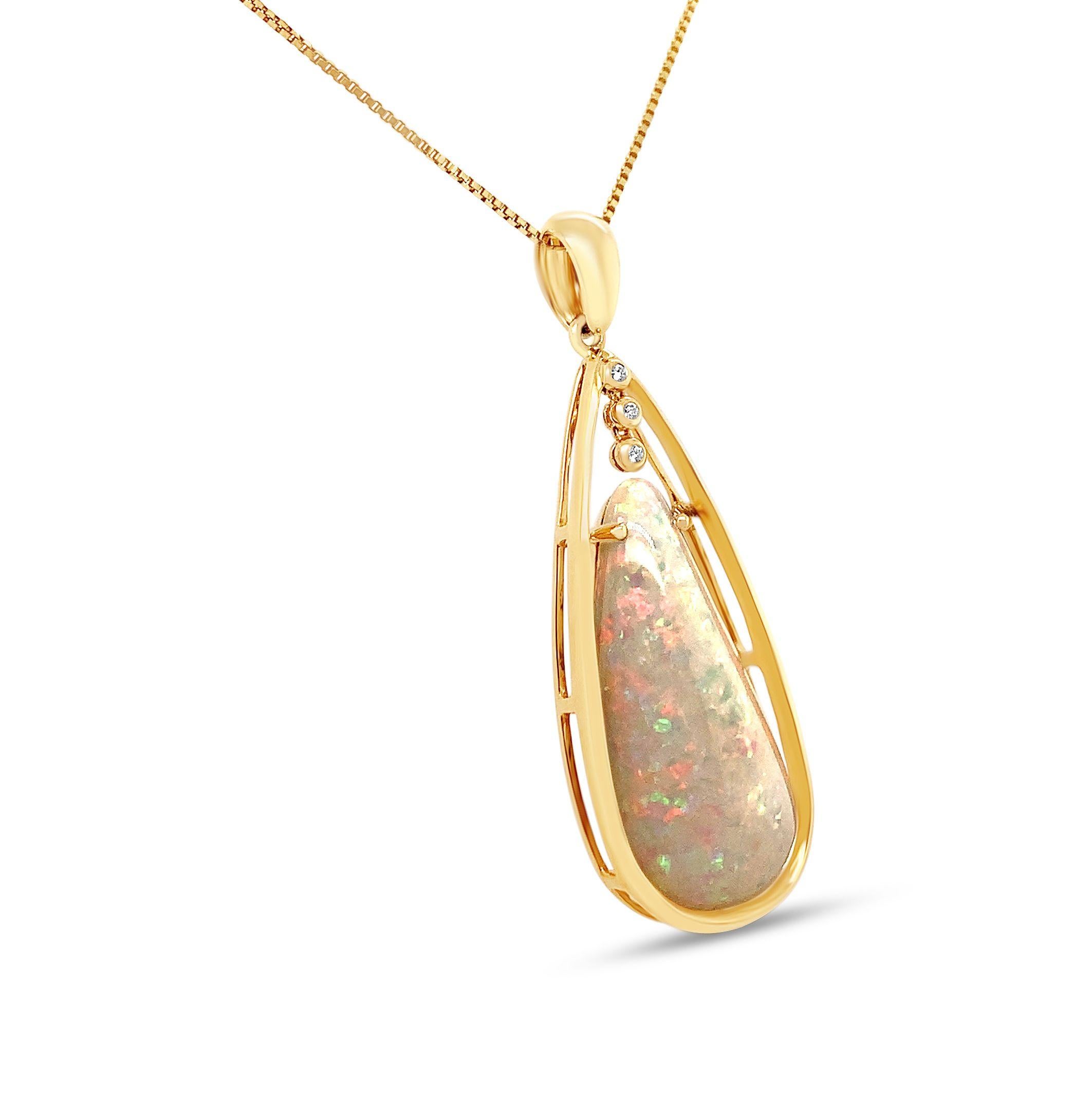 Cabochon Natural Australian 20.18ct Boulder Opal Pendant Necklace in 18K Yellow Gold For Sale