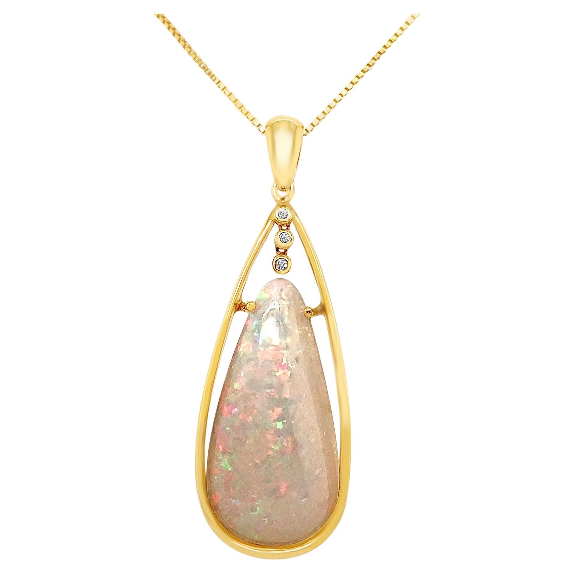Natural Australian 20.18ct Boulder Opal Pendant Necklace in 18K Yellow Gold