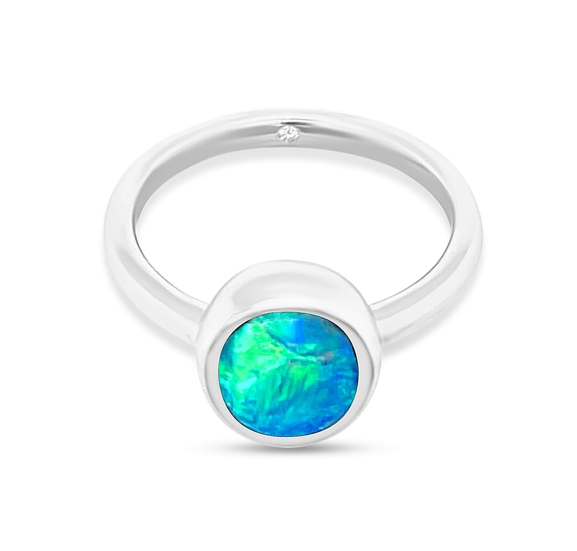 Contemporary Natural Untreated Australian 2.33ct Black Opal Ring in 18K White Gold