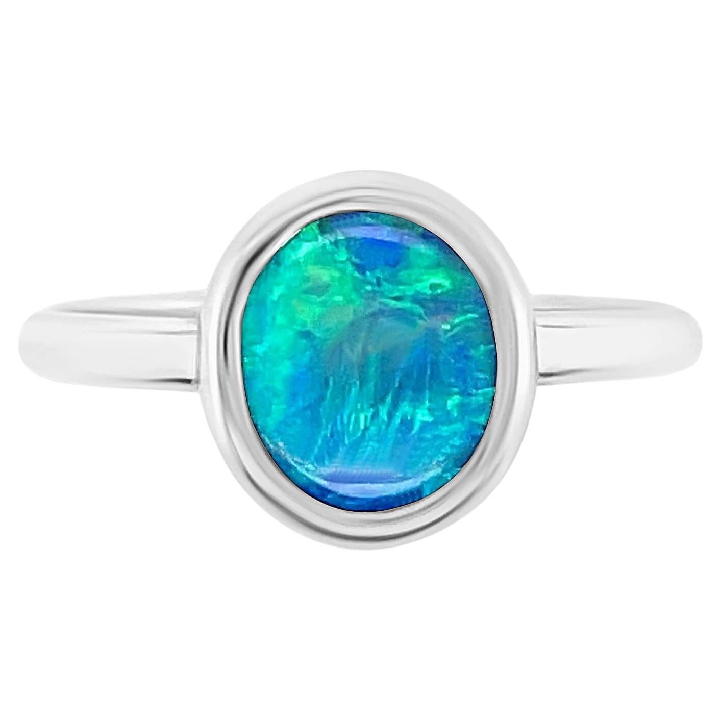 Natural Untreated Australian 2.33ct Black Opal Ring in 18K White Gold