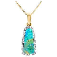 Australian 2.41ct Boulder Opal Pendant Necklace in 18K Yellow Gold