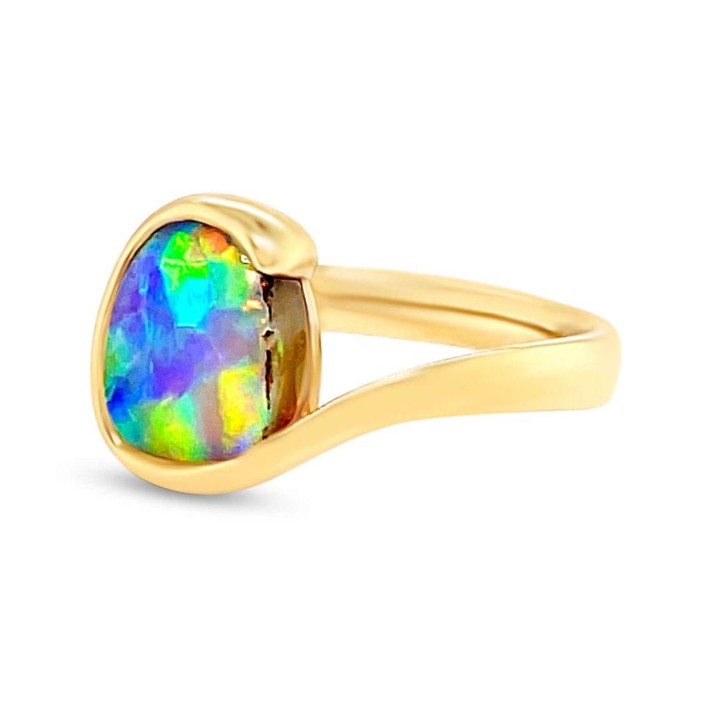 Contemporary Natural Untreated Australian 2.85ct Boulder Opal Ring in 18K Yellow Gold