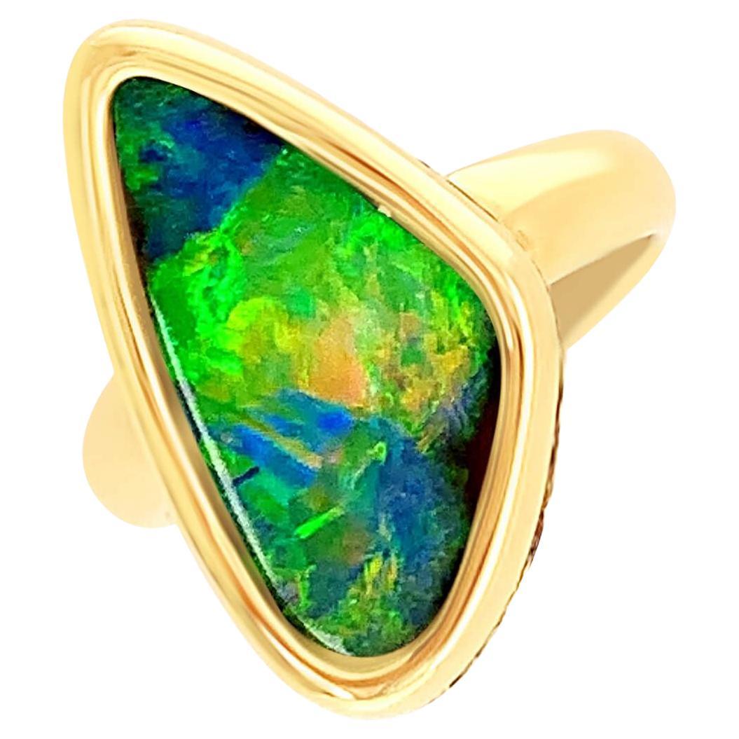 Natural Untreated Australian 5.07ct Boulder Opal Ring in 18K Yellow Gold For Sale