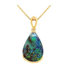 October Birthstone Australian 6.37ct Boulder Opal Pendant in 18K Yellow Gold