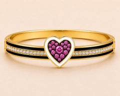 Armband mit Turmalin (Geburtsstein des Monats Oktober) und Diamanten in Herzform, 14-karätiges Gold, von Meghna Jewels