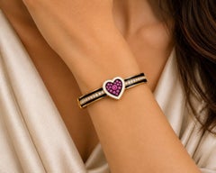 October Birthstone Tourmaline Diamond Heart Bracelet 14K Gold by Meghna Jewels