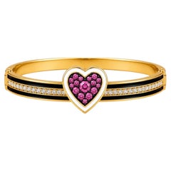 Armband mit Turmalin (Geburtsstein des Monats Oktober) und Diamanten in Herzform, 14-karätiges Gold, von Meghna Jewels