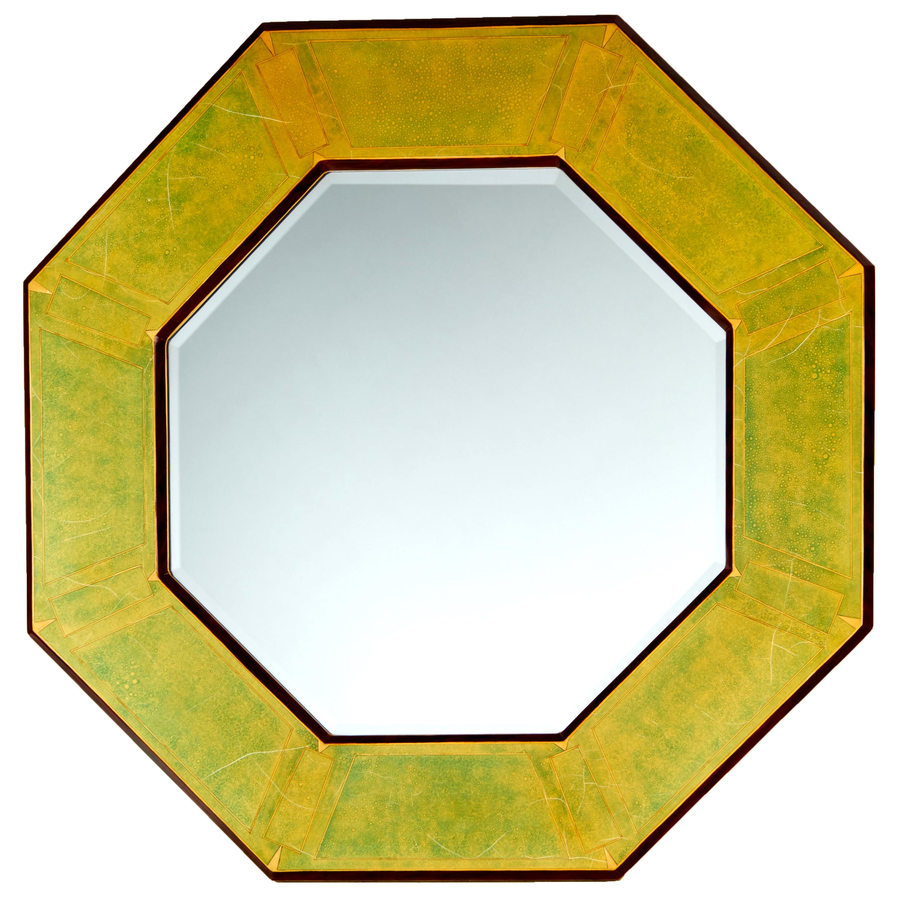 Octoganal Faux Shagreen Lacquered Beveled Mirror by Isabel O'neil Studio