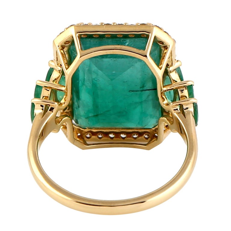 Octogen Zambian Emerald Ring with Side Emeralds and Diamonds Made in ...
