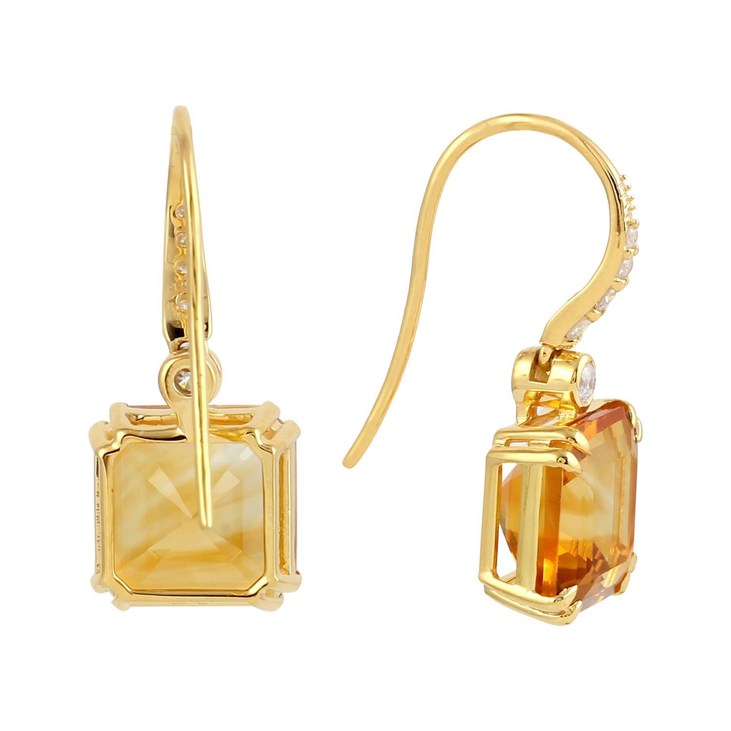 9.76 ct Citrine Earrings With Diamonds In 14k Yellow Gold In condizioni Nuovo in vendita a New York, NY