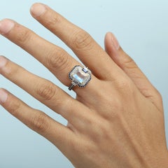 Octogen Shaped Moonstone Ring Accented With Blue sapphire & Diamonds In 14k Gold