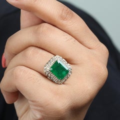 Octogen Shaped Zambian Emerald Cocktail Ring With Diamonds