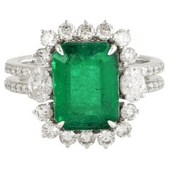 Octogen Shaped Zambian Emerald Cocktail Ring With Diamonds