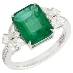 Octogen Shaped Zambian Emerald Cocktail Ring With Diamonds