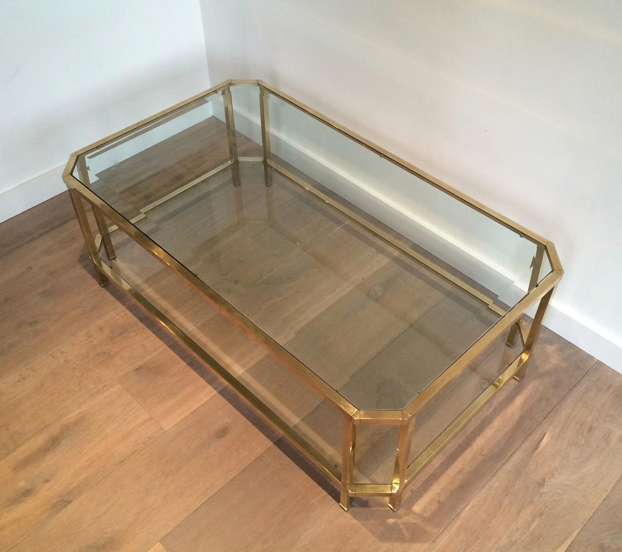 Octagonal Brass Coffee Table, French, circa 1970 5