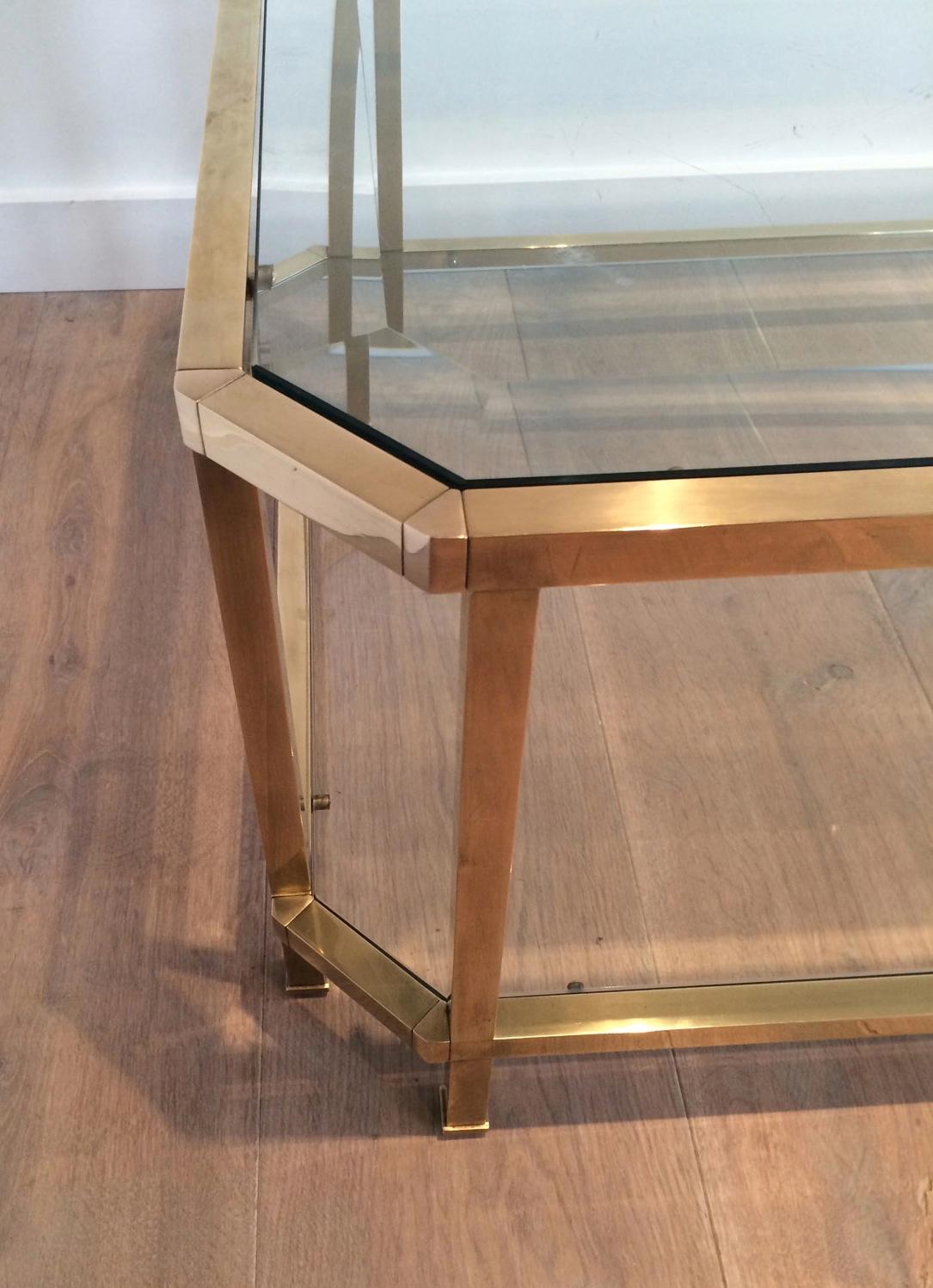 Octagonal Brass Coffee Table, French, circa 1970 1