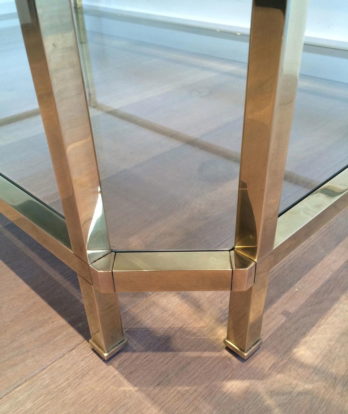 Octagonal Brass Coffee Table, French, circa 1970 4