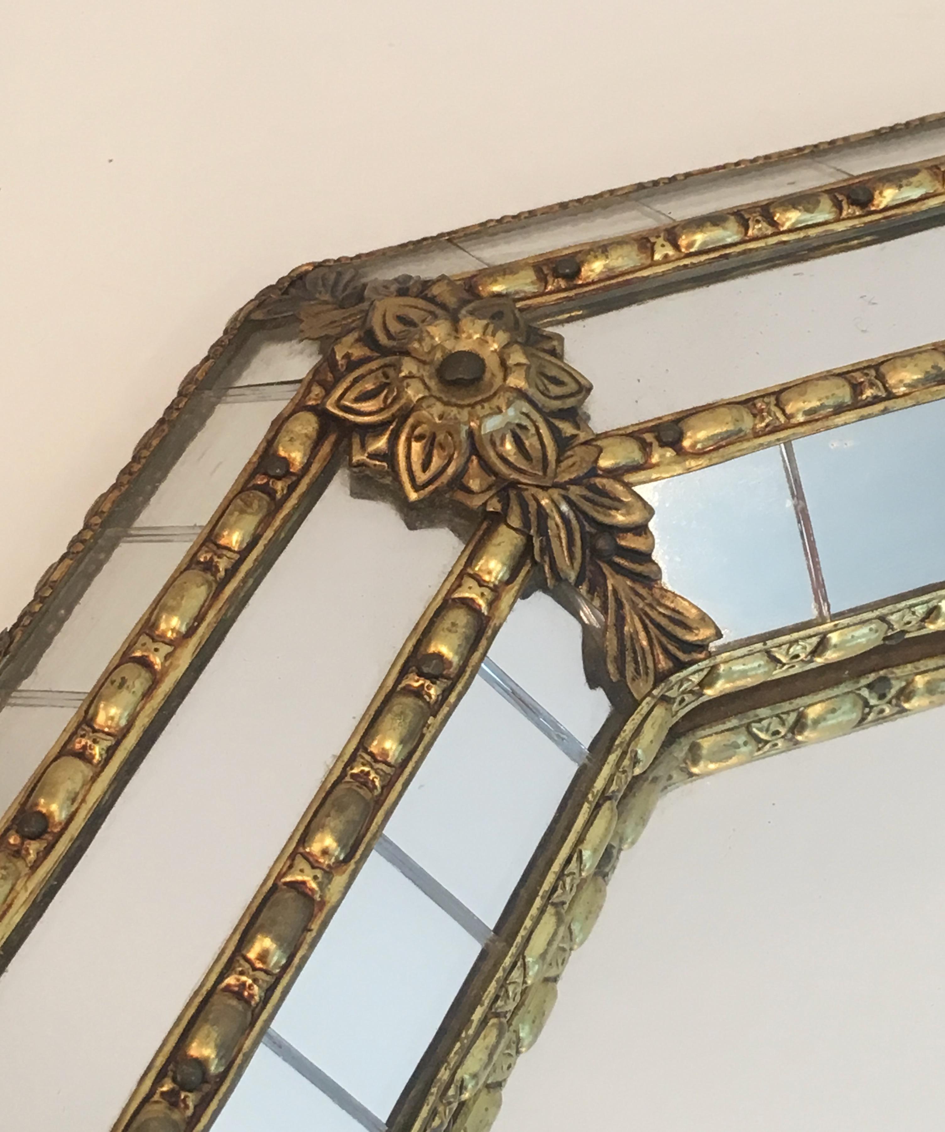 Octogonal Brass Garlands and Flowers Mirror Faceted with Small Mirrors 3