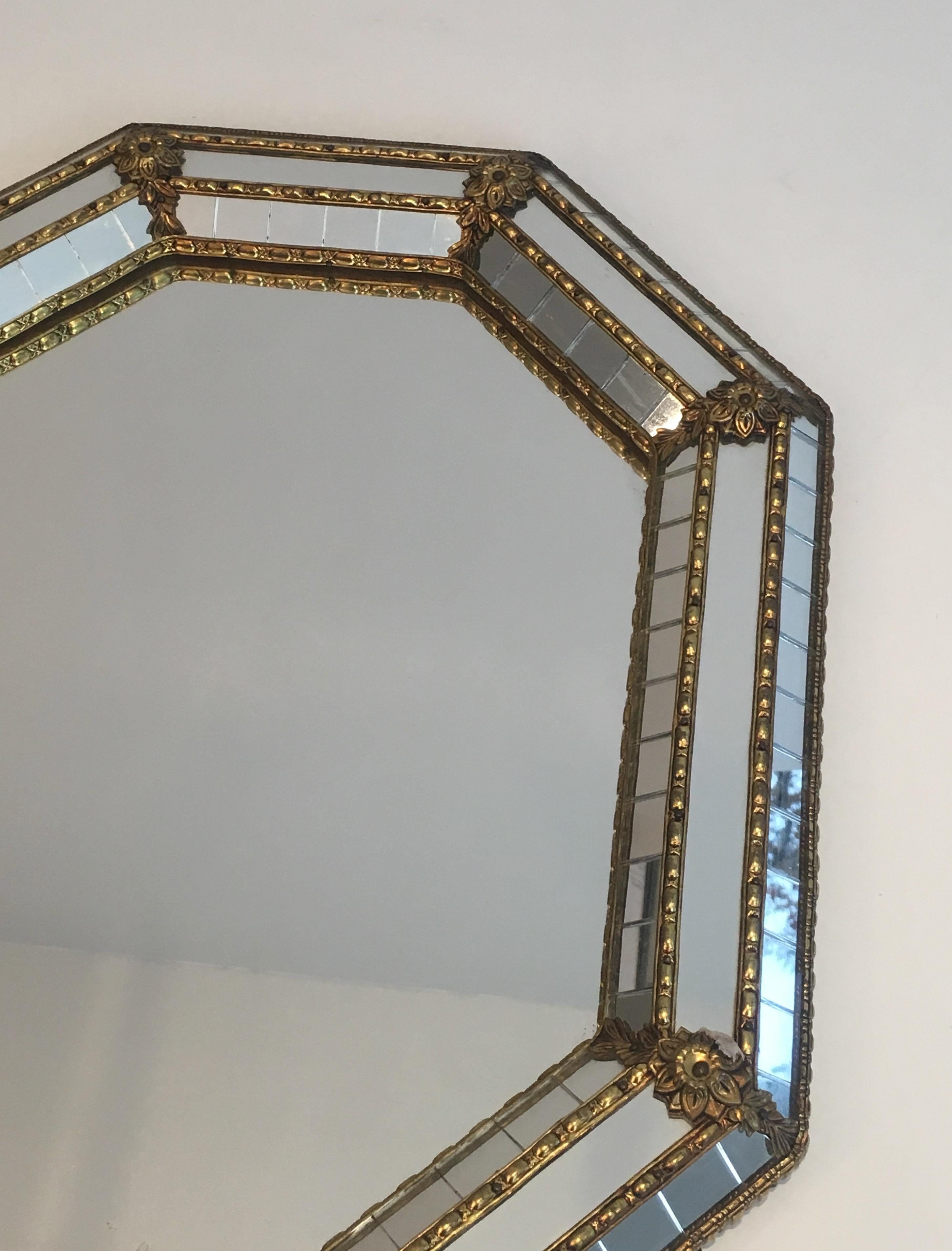 Octogonal Brass Garlands and Flowers Mirror Faceted with Small Mirrors In Good Condition In Marcq-en-Barœul, Hauts-de-France