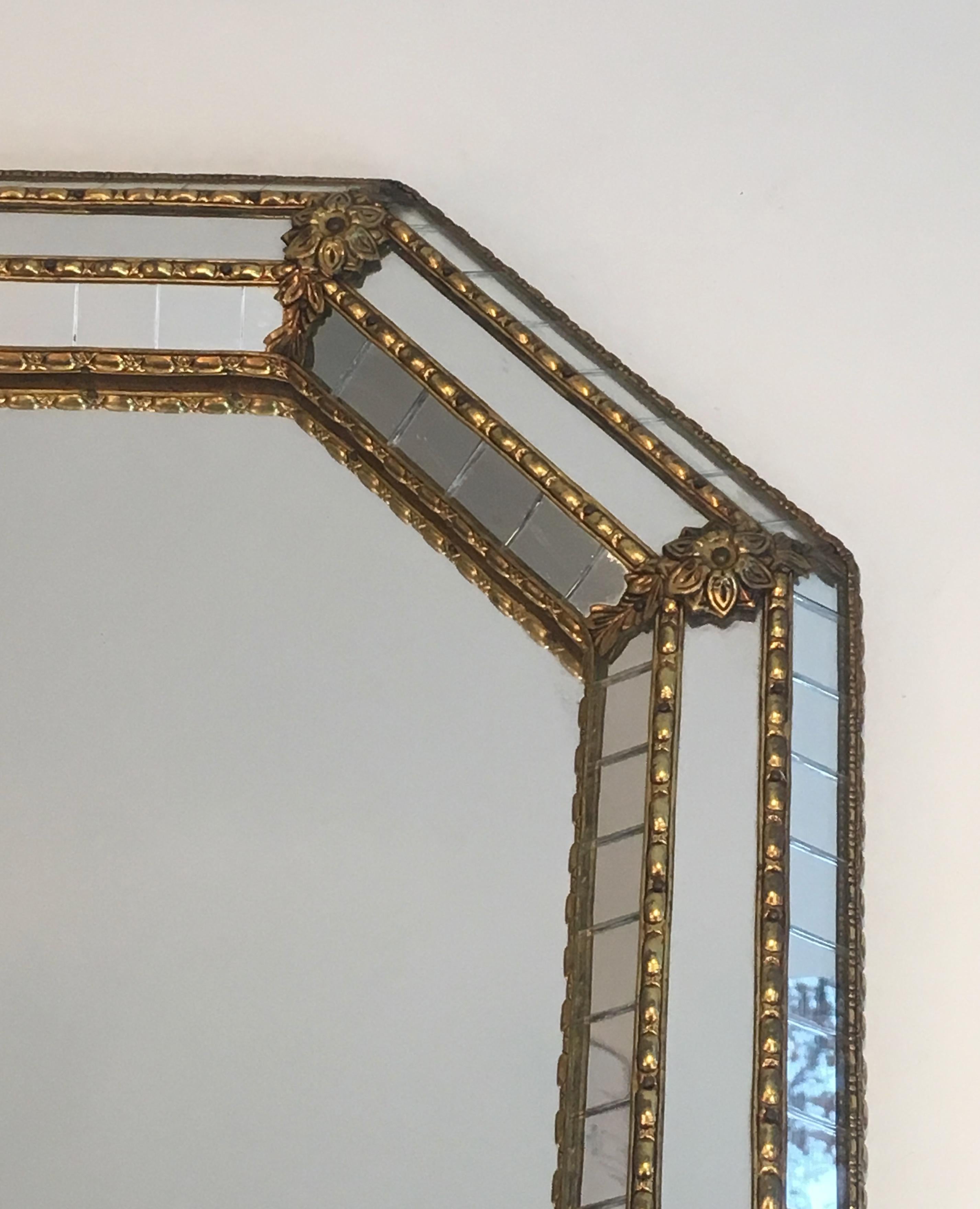 Late 20th Century Octogonal Brass Garlands and Flowers Mirror Faceted with Small Mirrors