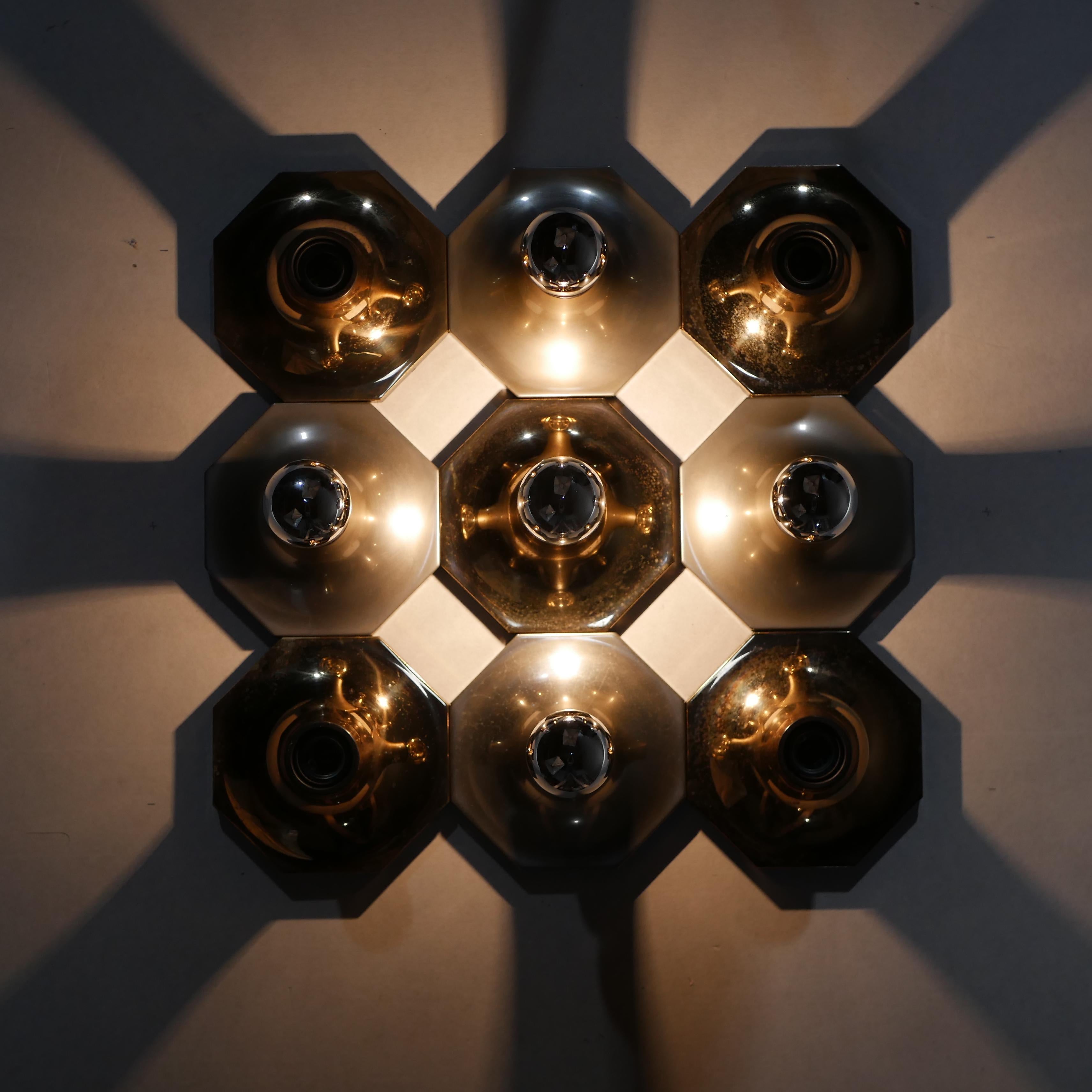 Late 20th Century Octogonal Brass Wall Lights from Motoko Ishii for Dil Italy, 1970s