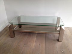 Caffè cromato dal design ottagonale con ripiani in vetro trasparente e specchio, lavorazione francese