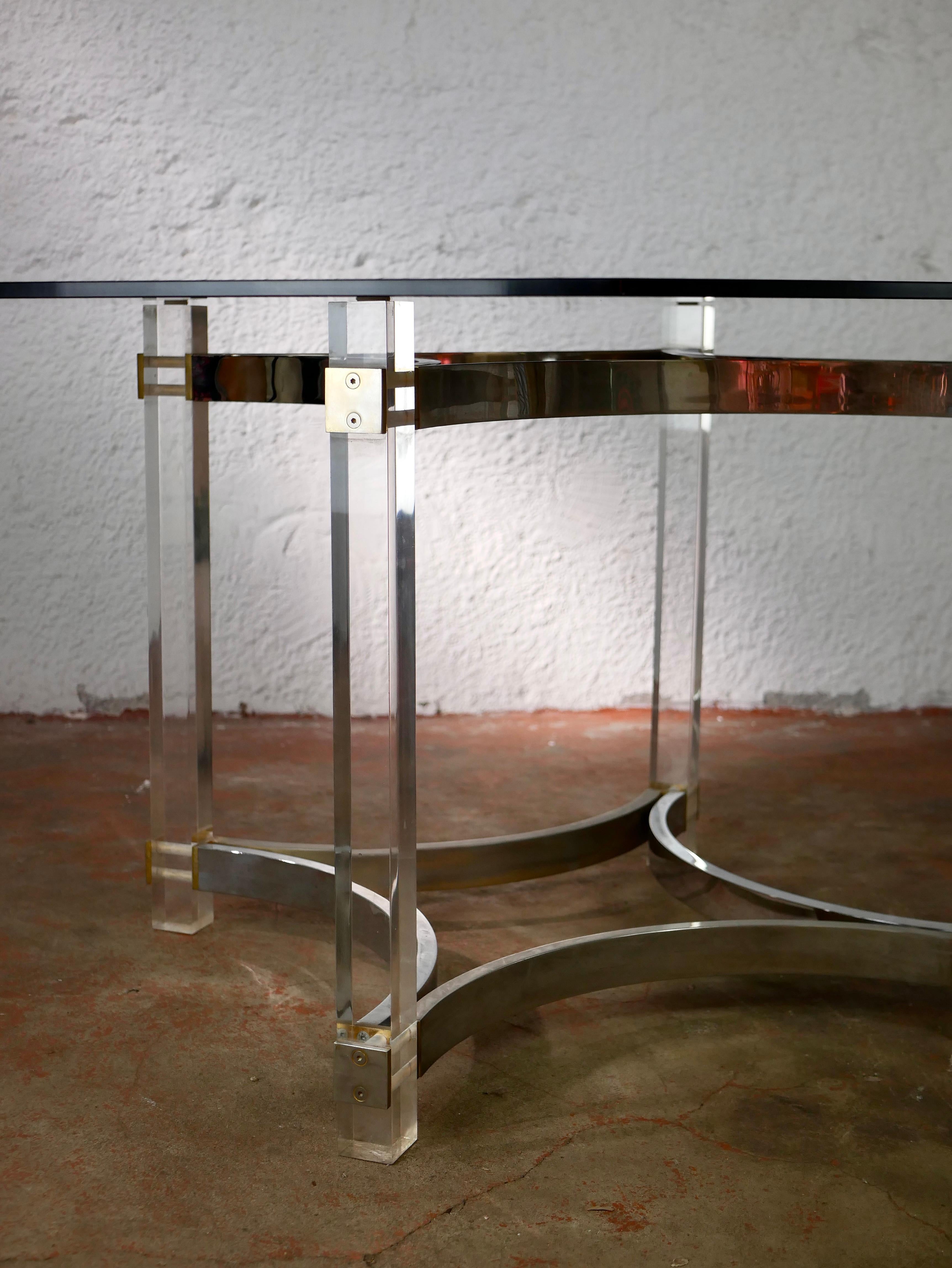 Octogonal dining table in lucite, glass and brass by Alessandro Albrizzi, 1970s 6