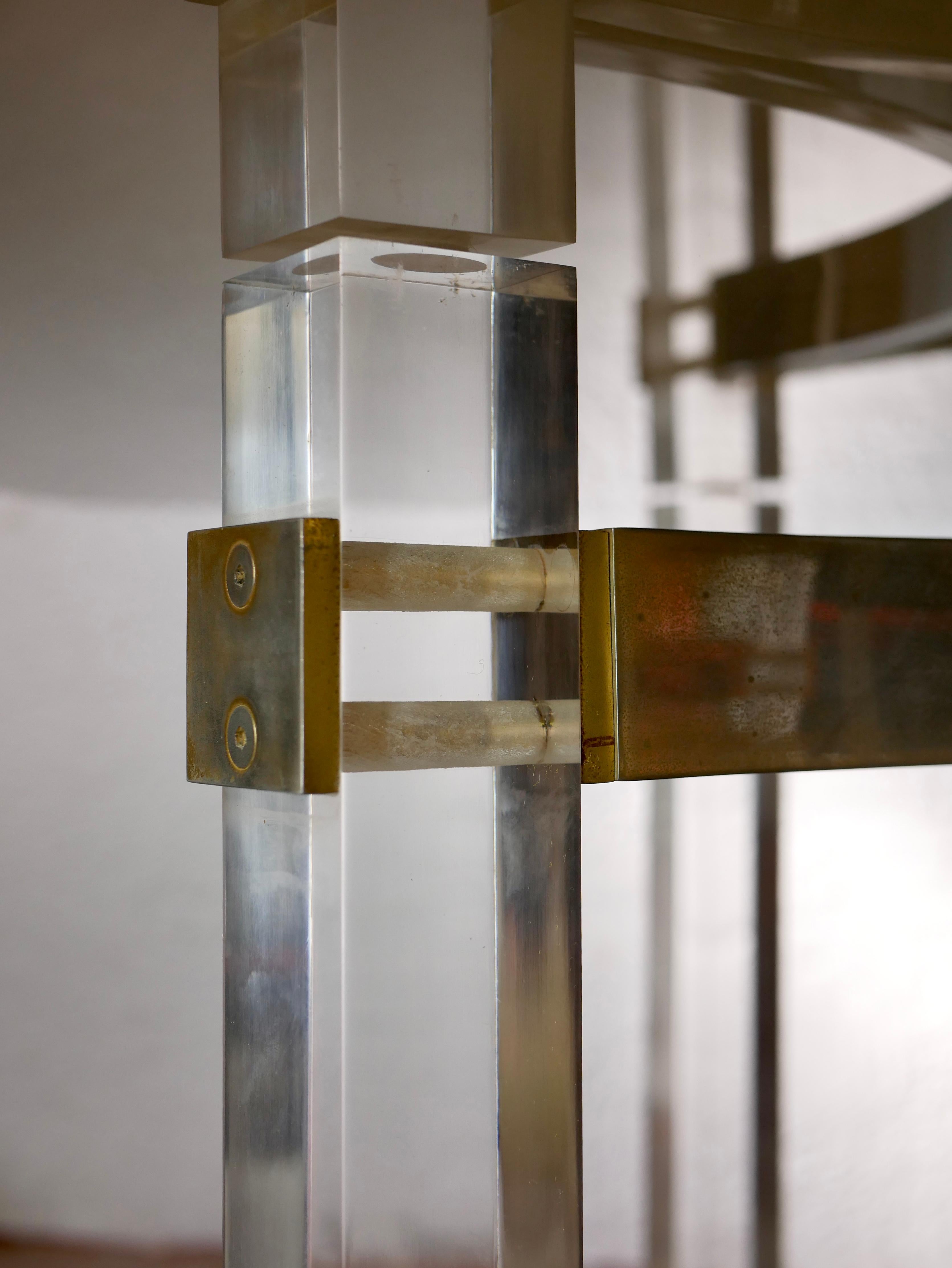 Brass Octogonal dining table in lucite, glass and brass by Alessandro Albrizzi, 1970s