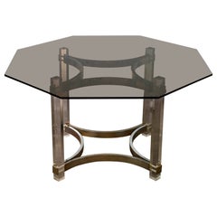 Octogonal dining table in lucite, glass and brass by Alessandro Albrizzi, 1970s