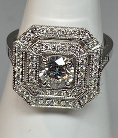Bague de fiançailles octogonale en or 18 carats avec diamants taille brillant