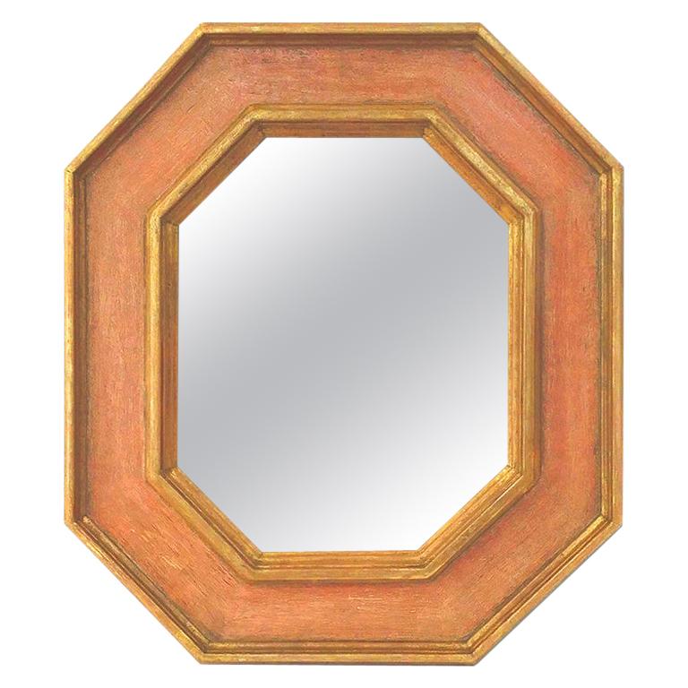 Achteckiger französischer Spiegel, vergoldetes Holz und Farben, von Atelier RTCD Paris