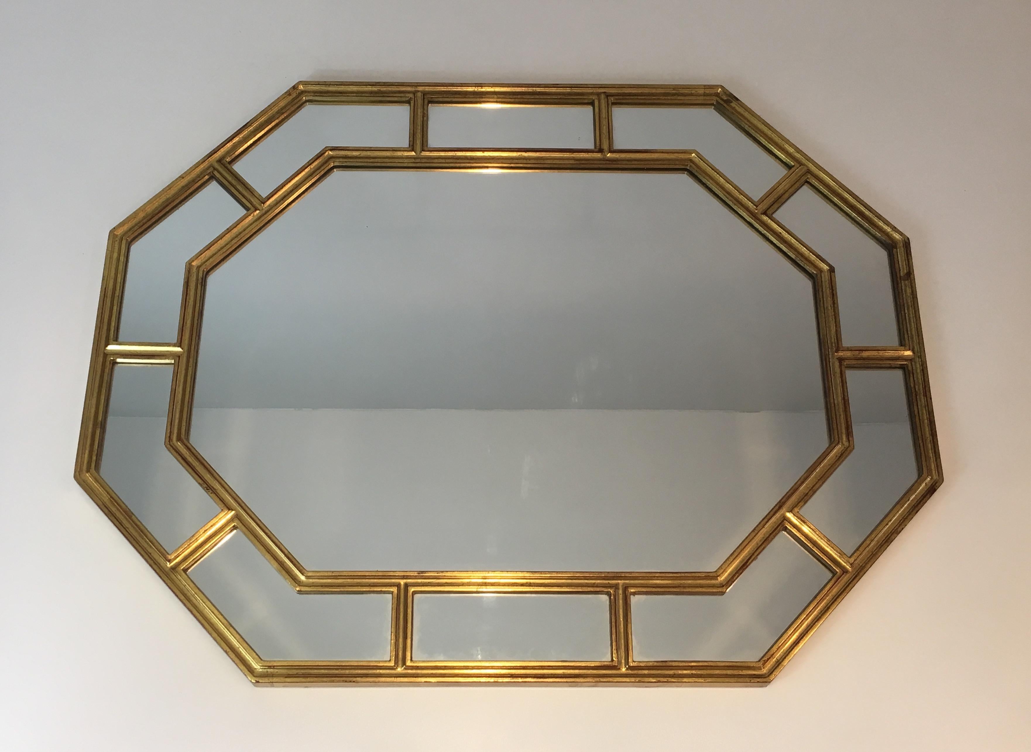 Mid-Century Modern Octagonal Gilt Resin Mirror, French, circa 1970