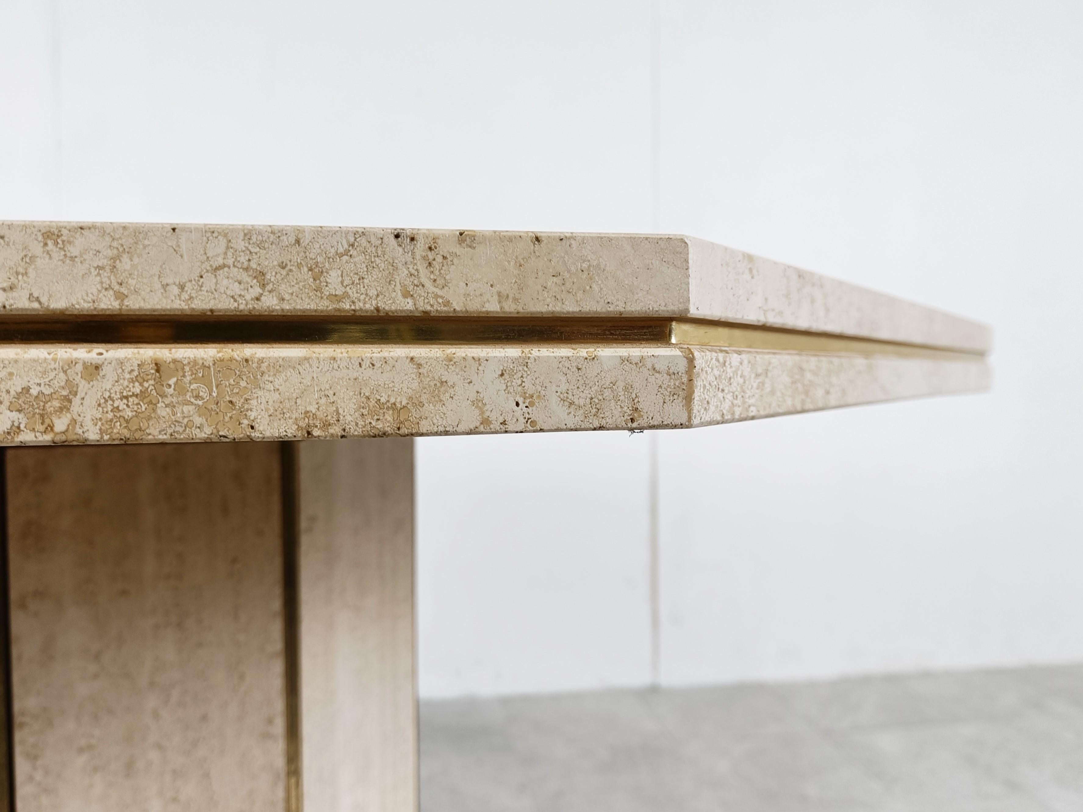 Octogonal Italian Travertine and Brass Dining Table, 1970s For Sale 5